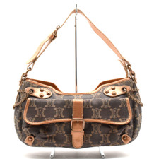 CELINE [Rank A] Paris Macadam One Shoulder Bag Purse Blue Metallic Auth picture