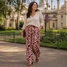 FatFace Copper & Black Kingston Satin Trousers UK 18 Long Claret Floral BNWT picture