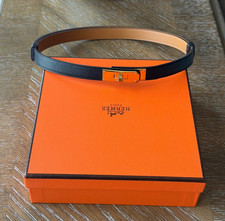 HERMES Kelly Women's Leather Belt, Black ,adjustable, with Gold buckle, OS picture