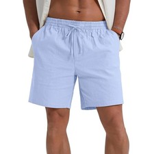 Men’s Cotton Linen Lightweight Gym Beach Shorts Summer Casual Fit Pants Fun Gift picture