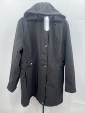 Liz Claiborne Jacket Womens Softshell Hooded Black Trench Gold Snap 1X picture