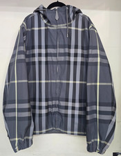 Burberry Reversible Men's Jacket Windbreaker XL Check Plaid Grey Blue picture