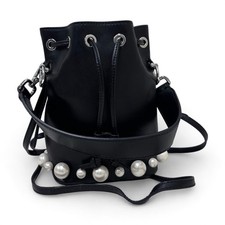 Pre-Owned Fendi Mon Tresor Mini Pearl Bucket Bag Black Leather Crossbody  picture