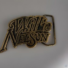 Vintage Willie Nelson Gold Tone Western Belt Buckle 1978 Austin TX 1.5in picture