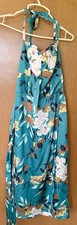 NWT Unique Vintage Womens M 6-8 Teal Floral Halter Midi Assymetrical Swing Dress picture