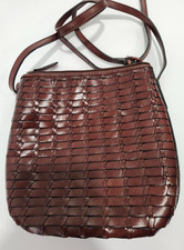 Fossil vintage 90’s leather woven crossbody purse basket weave brown flap medium picture
