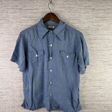 VINTAGE 50s Shirt Mens Medium Blue Van Heusen Sports Line Rayon Dagger Collar picture