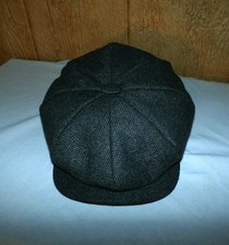 BOTVELA Men's 8 Panel Black  Wool Blend Newsboy Flat Cap Herringbone   7 1/2  Lg picture