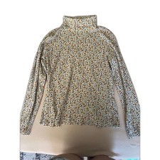 L.L. Bean Vintage Style Floral Ribbed Turtleneck Top Women's Size M picture