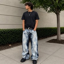 True Religion Axel Grey Big T Jeans Mens 42 Acid Wash Bleached Straight Leg Y2K picture
