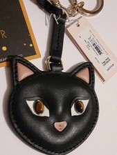 NWT Kate Spade CATS the Musical Black Leather Cat FOB KEY CHAIN SUPER RARE  picture