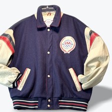 Vintage 90s USA Olympic Training Center Varsity Jacket Wool Leather XL 94 96 picture