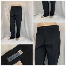 E Male Pants Men 34x32 Black Rayon Poly Stretch Flat Front Worn Once YGI P1-848 picture