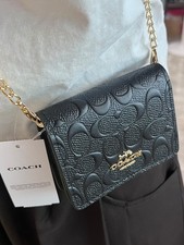NEW Black COACH C7361 Mini Wallet on a Chain with In Signature Print Relief picture