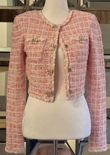 Self-Portrait Pink Check Knit Cardigan Blazer Jacket XS New W/Tags Retail $555. picture