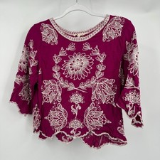 Womens Boho Peasant Top Size L Embroidered Folk Gypsy Feminine Romantic Magenta picture
