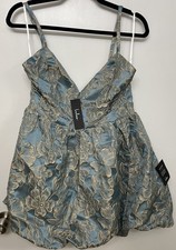 LULUS Dreamlike Aura Slate Blue Floral Jacquard Bubble-Hem Mini Dress NWT Size L picture