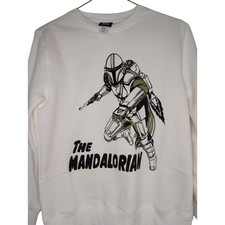Star Wars The Mandalorian Boys French Terry Crewneck Pullover Sweatshirt White L picture