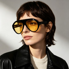 Gucci GG0479S Black Aviator Sunglasses Yellow Lens 60-13-150 picture