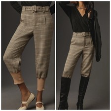 Anthropologie Maeve Boot Tuck Knit Trousers Brown Plaid Women 12 Equestrian Chic picture