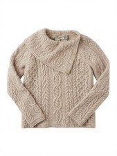 Aran Sweater Market 100% Merino Wool Button Cowl Neck Cable Knit Sweater picture