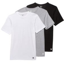 Hurley Men's 3 Pack Cotton Crewneck T-Shirt Black/Gray/White Medium 38-40