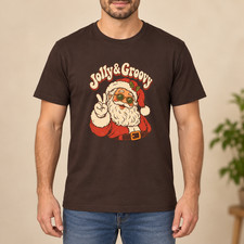 Jolly and Groovy Retro Santa Christmas T-Shirt 70s Vintage Holiday Tee Unisex picture