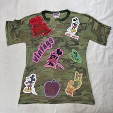 Vtg Y2K Disney Jackie Brander Sz Mickey Minnie AOP Patchwork Camo Shirt picture