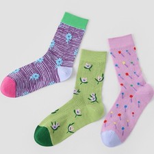 3-Pair Pack of Macaron Color Mid-Calf Socks, Breathable Thin Mesh Socks picture