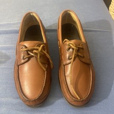 Mephisto Men’s US 10 Brown Leather Boat Shoes Moc Toe Lace Up Deck Shoes picture