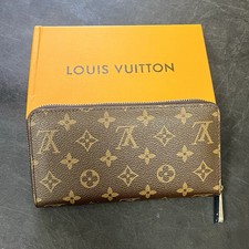 Women's Brown Monogram Zip-Around Long Wallet with Coin Pocket Gold-Tone Zipper picture