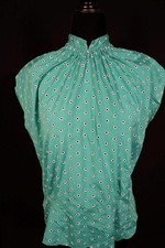 Vintage 1950's French Green Cotton Blouse White Eyelet Size Large Excellent Cond picture