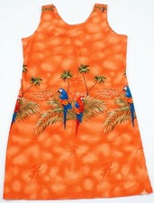 Vintage KY’s Hawaiian Dress Sleeveless Sundress, Orange/Parrots, Size 2XL picture