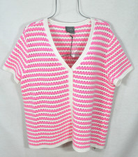 Ninety Clothing Co Womens 1X Pink Stripe Short Sleeve Knit Cardigan Sweater NWT picture