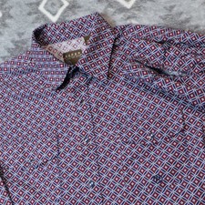 Roper Western Snap Shirt XL 16-18 Navy Red Geometric Diamond Pattern Long Sleeve picture