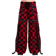 Men's Cyber Goth Cargo Shorts Red Black Checkered Bondage Straps Wide Leg Punk picture