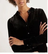 New Boden Sienna Velvet Shirt Black Womens Size 6 Button Down Holiday Office picture