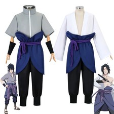 Naruto: Shippuden Uchiha Sasuke White Gray Cosplay Costume Set Anime Ninja Suit picture