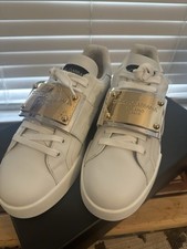 Dolce&Gabbana Portofino Men's White/Gold Low Top Logo Plate Size 8 picture