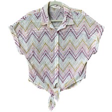New Lovestitch Womens Medium Zigzag Sheer Embroidered Eyelet Front Tie Blouse picture