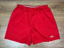 Vintage Umbro Y2K Red Monogram Jacquard Soccer Shorts Drawstring Jersey XXL XL picture