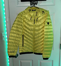 EA7 Emporio Armani Men’s S Yellow Hooded Full Zip Puffer Jacket Quilted picture