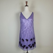 VTG Cynthia Rowley Dress 4 Purple Silk Overlay Slip Embroidered Floral Fairycore picture