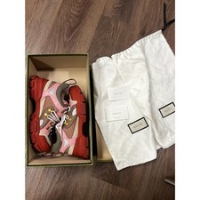 Gucci Flashtrek Chunky Sneakers Pink Olive Mesh Leather Womens Size 37 / US 7 picture