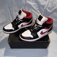 Jordan Air Jordan 1 Mid Black Gym Red Mid-Top Leather Sneaker 554724-122 2021 picture