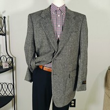 Monsieur Adolfo Men's Tweed Sport Coat Blazer Two Button Gray Herringbone 46L picture