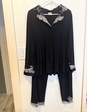 Soma Women’s Black Pajama Set Lace Trim Button Front Long SleeveM  with not tags picture