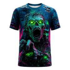 Neon Zombie Scary Undead Horror Halloween Glow 3D T-shirt picture