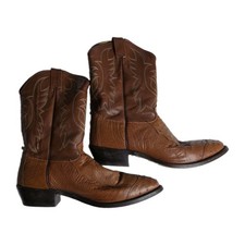 Vintage Tony Lama Men 13 D Ostrich Cowboy Boots Tan Brown Leather Western Y2054 picture