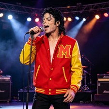 MJ Thriller Letterman Michael Jackson Varsity Bomber Red Yellow Varsity Jacket  picture